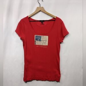 Lauren Ralph Lauren American Flag Embroidered Shirt Women's L Red Retro Y2K
